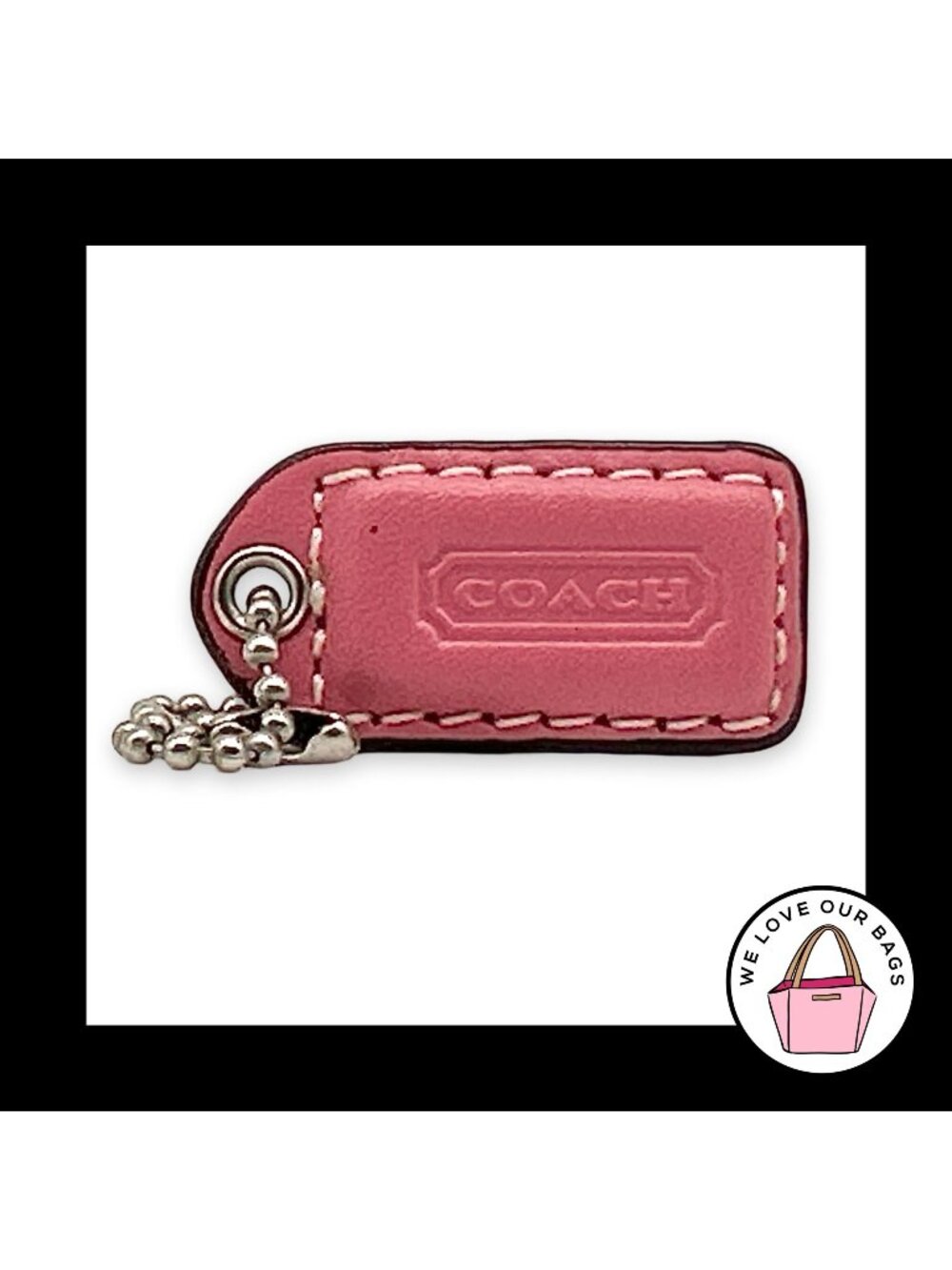 COACH Y2K VINTAGE Hang Tag 1.5" Pink Leather Bag Charm Keychain Fob Nickel Small